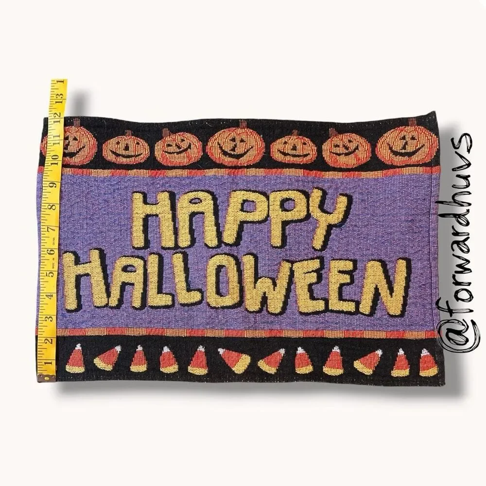 Happy Halloween Woven Tapestry Placemats Set of 2 Jack O Lantern Candy Corn